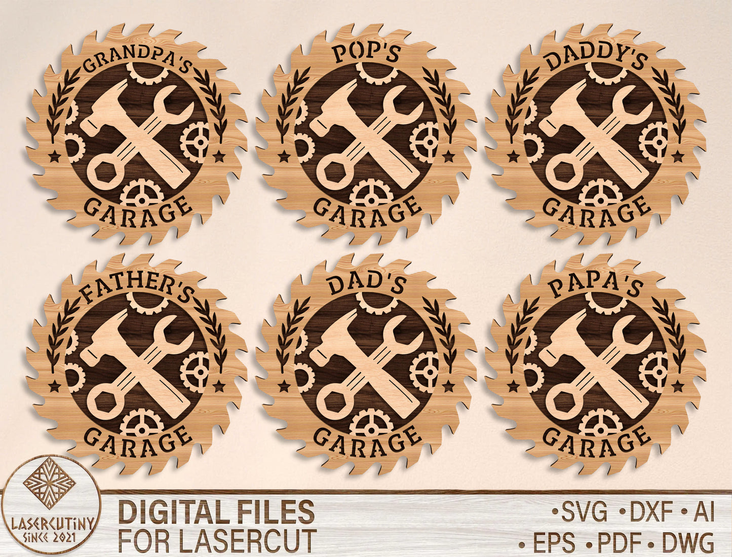 Dad's Garage Workshop Tool Sign SVG Laser Cut File for Glowforge and LightBurn