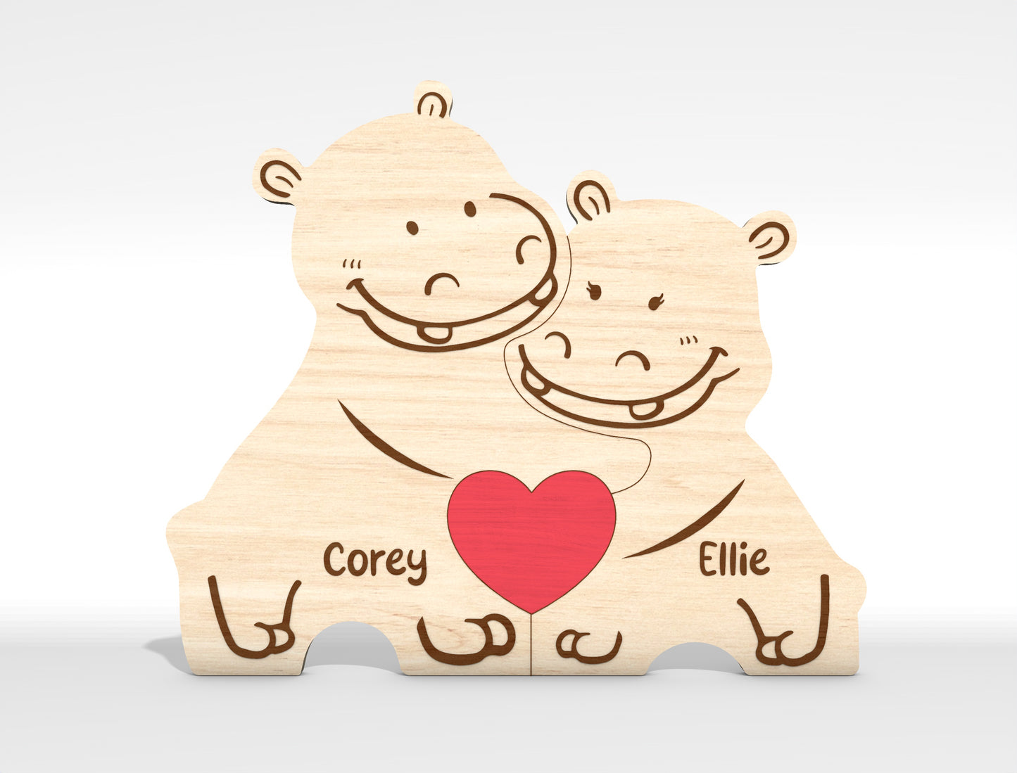 Personalized Family Hippo Puzzle SVG Laser Cut File for Glowforge and xTool