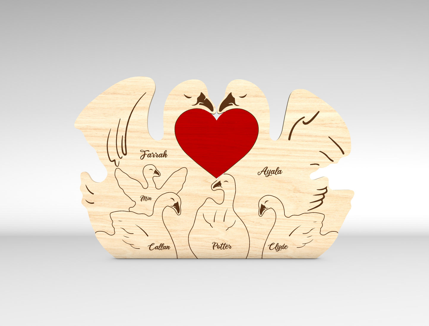 Personalized Family Swan Puzzle SVG for Glowforge and LightBurn