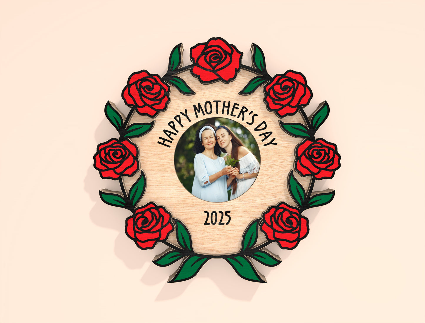 Mother’s Day Floral Wreath Laser Cut File Bundle | Photo Frame Decor | Layered Wooden Circle Designs | Glowforge, xTool, LightBurn, etc.