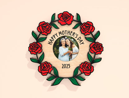 Mother’s Day Floral Wreath Laser Cut File Bundle | Photo Frame Decor | Layered Wooden Circle Designs | Glowforge, xTool, LightBurn, etc.
