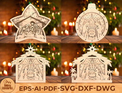 Nativity Scene Christmas Tabletop Decor Laser Cut File | Ready to Cut | Glowforge, xTool, LightBurn, etc.