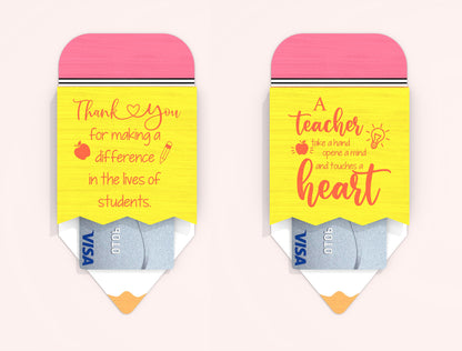 Teacher Pencil Gift Card Holder SVG Bundle Laser Cut File for xTool and Glowforge