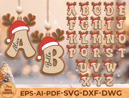Christmas Reindeer Alphabet Ornament Laser Cut File | Ready to Cut | Glowforge, xTool, LightBurn, etc.