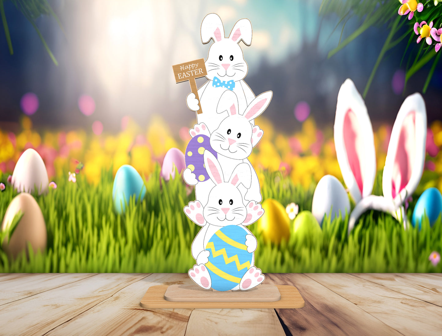 Easter Bunny Standing Sign SVG Cute Spring Decor for LightBurn and xTool