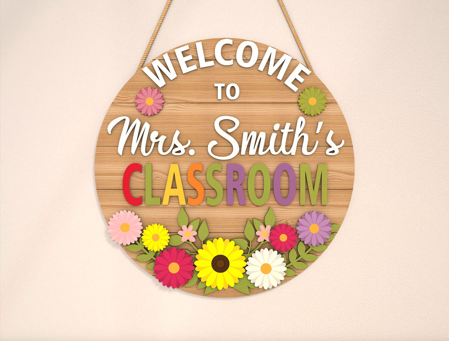 Personalized Floral Classroom Door Sign SVG Laser Cut File for Glowforge