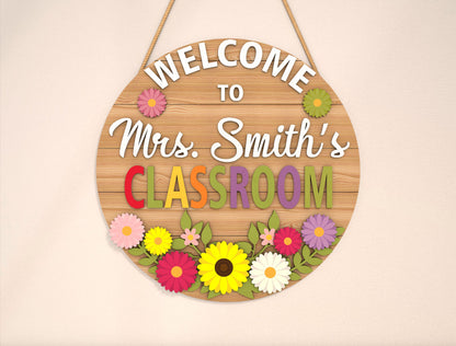 Personalized Floral Classroom Door Sign SVG Laser Cut File for Glowforge