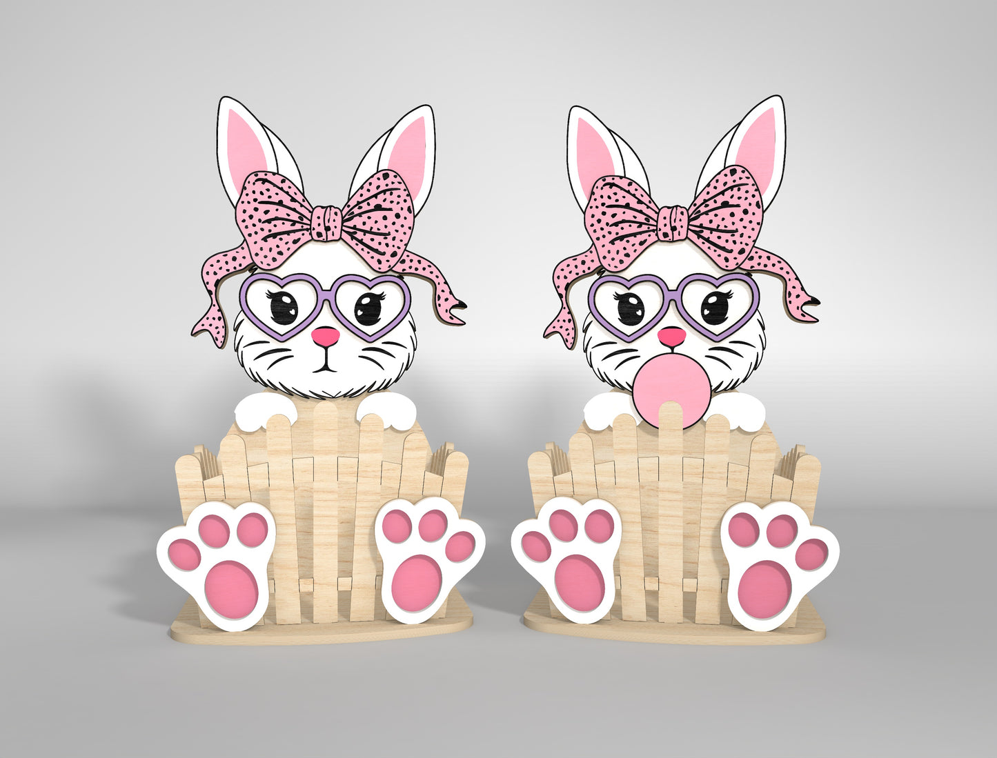 Cute Bunny Egg Holder Bow Heart Glasses SVG 2 Designs for LightBurn and xTool
