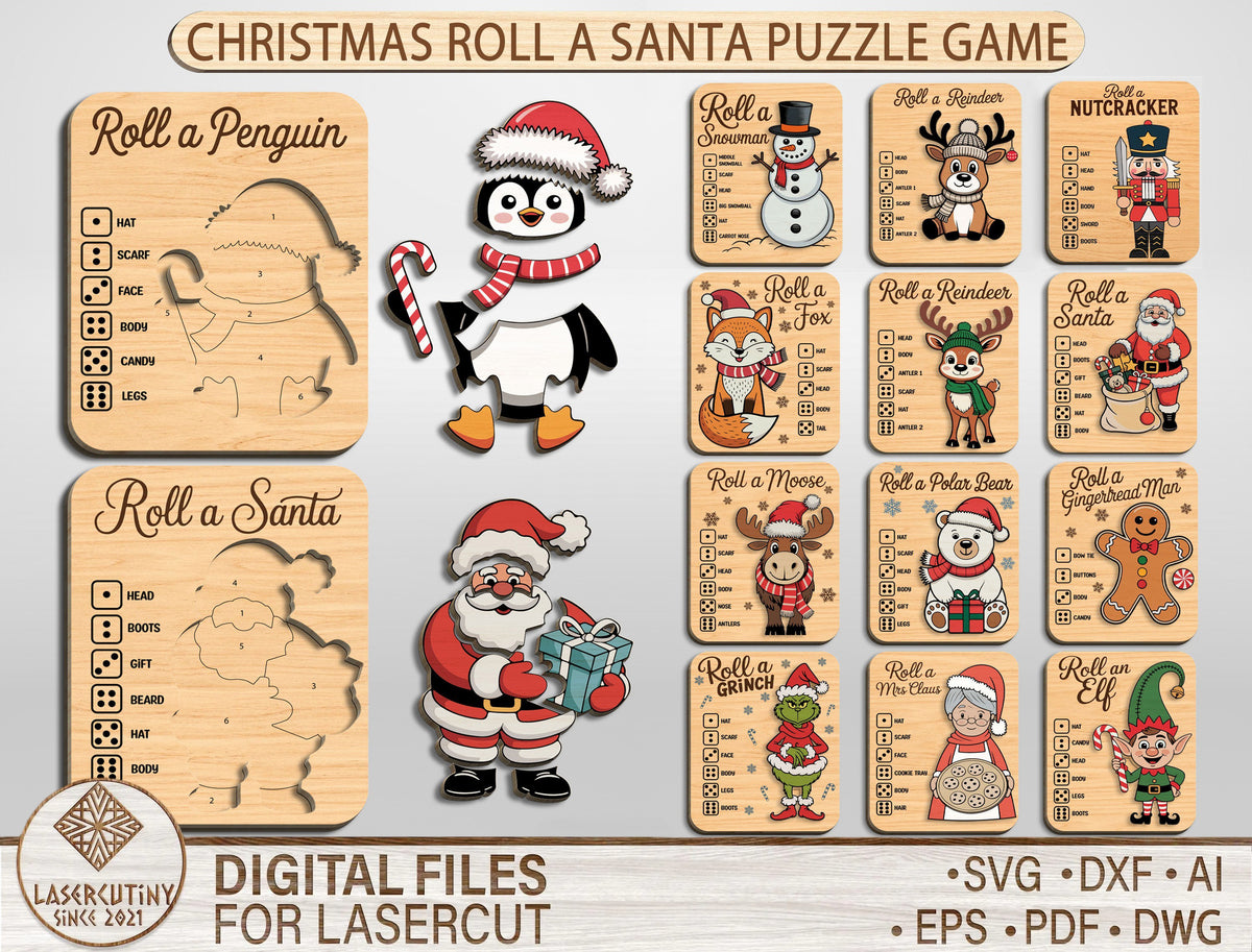 Christmas Puzzle Game SVG Bundle 13 Roll a Character Designs