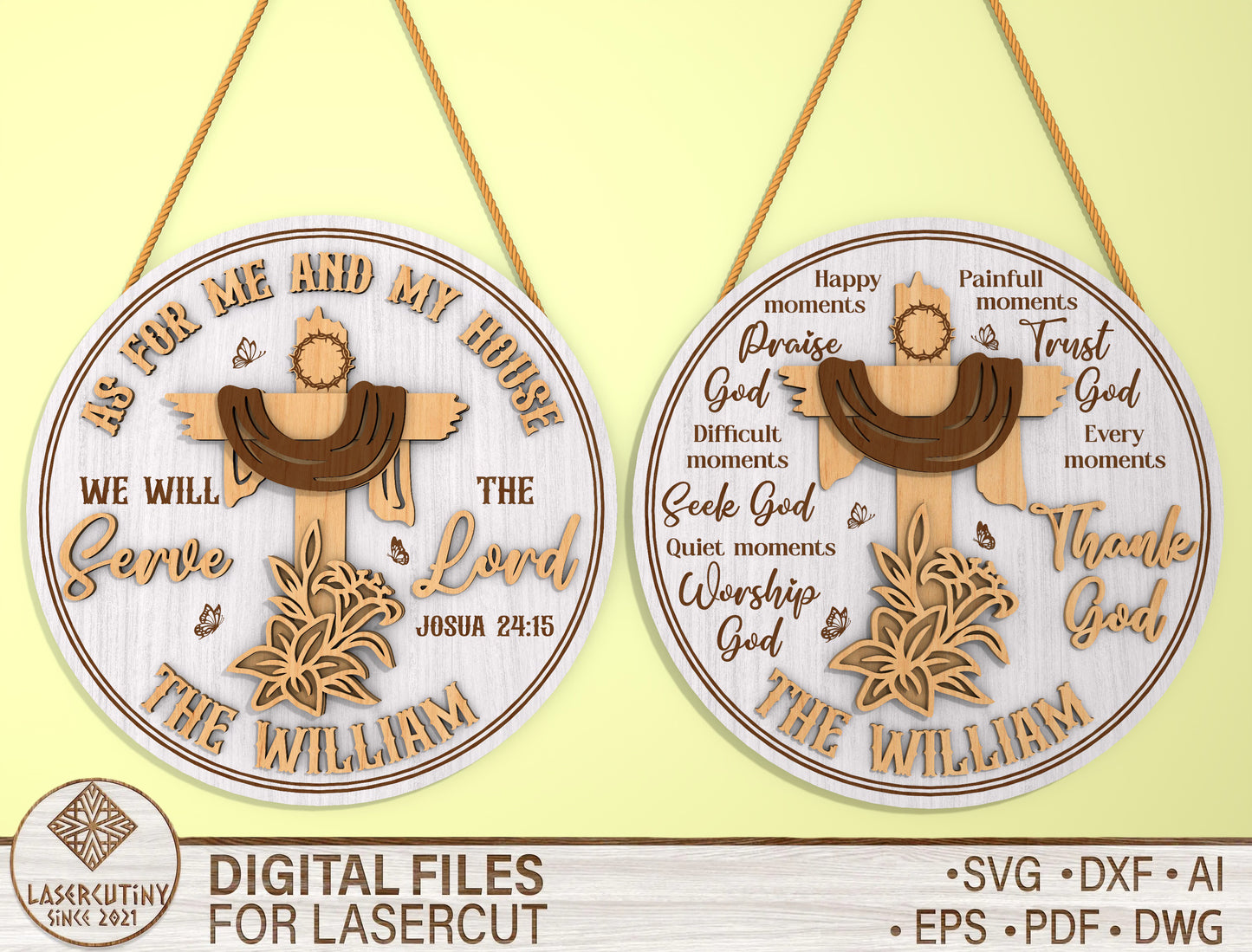Personalized Christian Door Sign SVG Family Name Cross for Glowforge and xTool