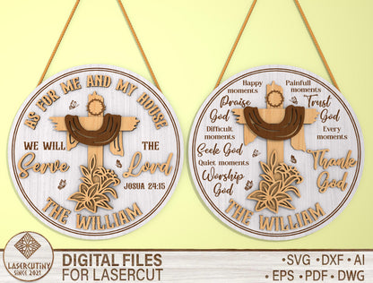 Personalized Christian Door Sign SVG Family Name Cross for Glowforge and xTool