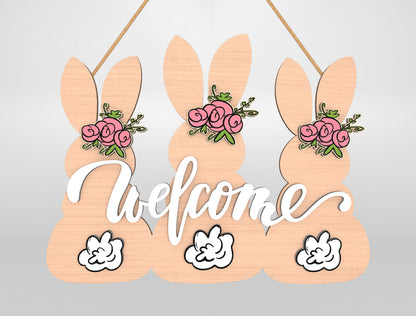 Easter Bunny Silhouette Welcome Sign SVG Bundle Door Hanger for LightBurn
