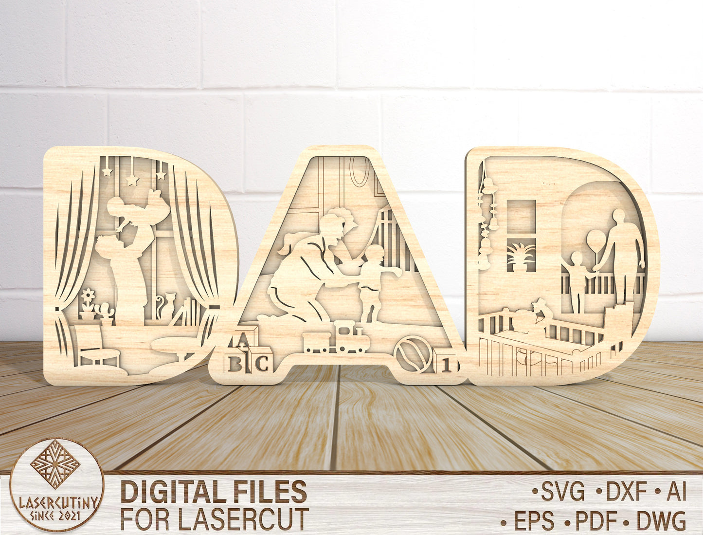 Dad Layered Letter Sign SVG Laser Cut File for LightBurn and xTool