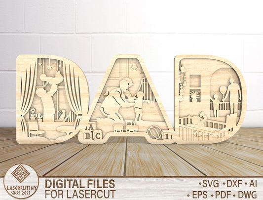 Dad Layered Letter Sign SVG Laser Cut File for LightBurn and xTool