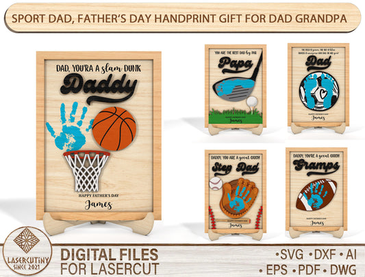 Sports Dad Handprint SVG Laser Cut File for xTool and Glowforge