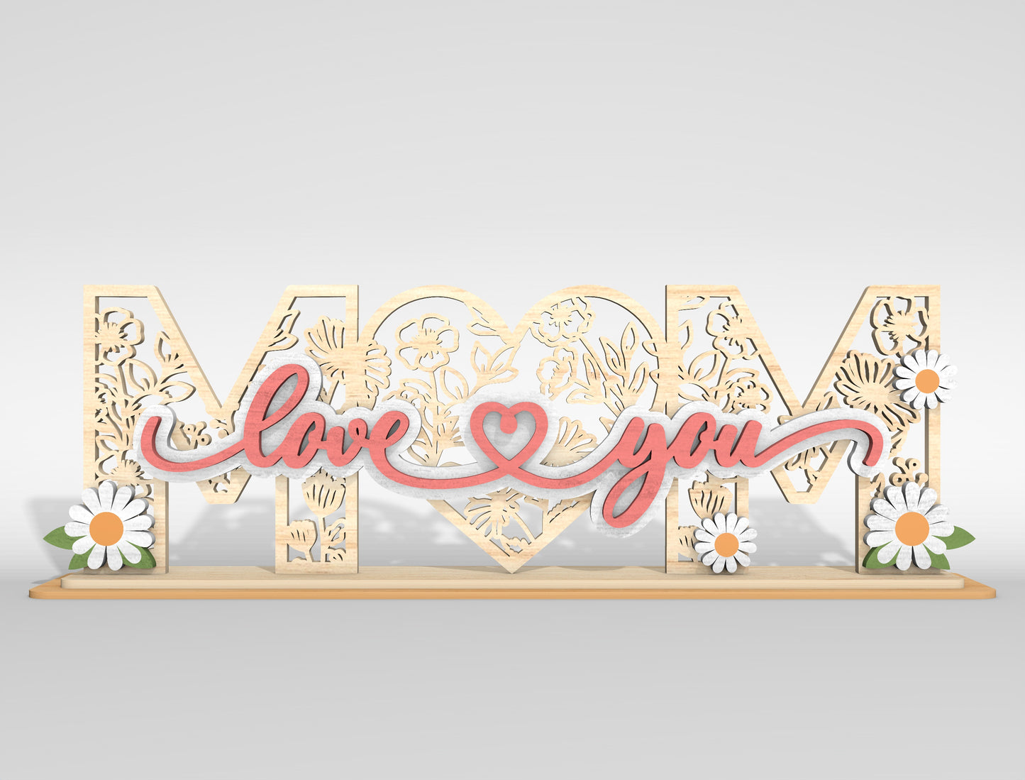 Mom Love You Floral Layered Tabletop Sign SVG Laser Cut File for Glowforge and xTool