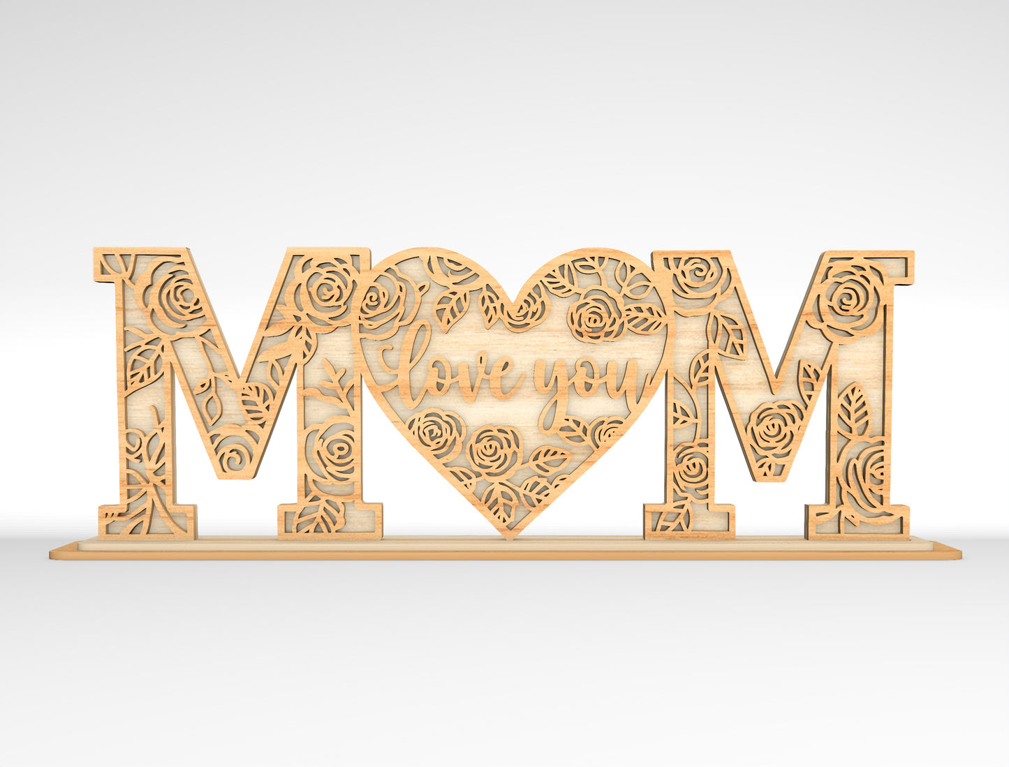Mom Love You Floral Letter Sign SVG Bundle Laser Cut File for Glowforge and xTool