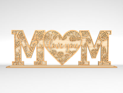 Mom Love You Floral Letter Sign SVG Bundle Laser Cut File for Glowforge and xTool