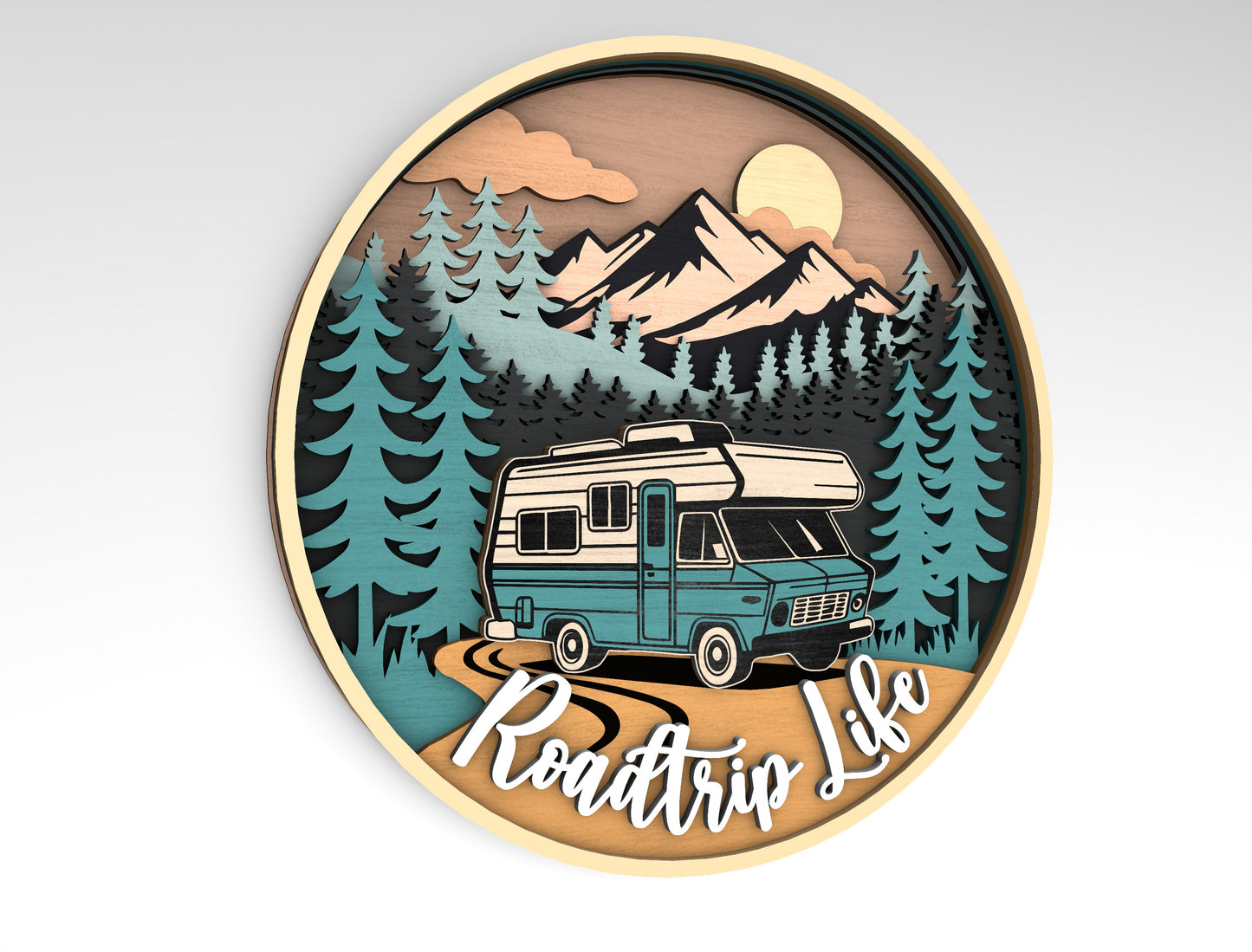 Camping RV Round Sign SVG Laser Cut File for Glowforge Users