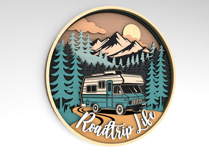 Camping RV Round Sign SVG Laser Cut File for Glowforge Users
