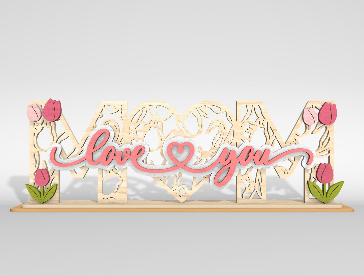 Mom Love You Floral Layered Tabletop Sign SVG Laser Cut File for Glowforge and xTool