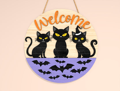Black Cat Welcome Door Hanger SVG Set for Glowforge xTool LightBurn 2 Designs