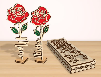 Rose Flower Box SVG Bundle 4 Boxes 15 Roses for Glowforge and xTool