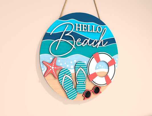 “Hello Beach” Door Sign SVG Laser Cut File for xTool and Glowforge