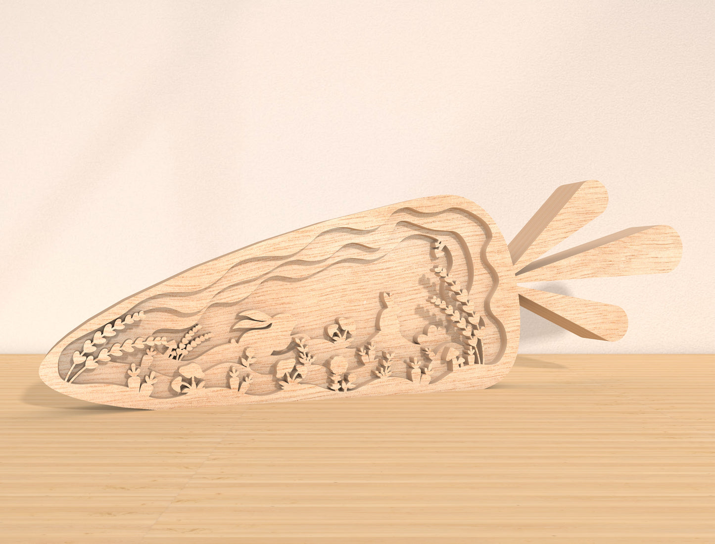 Layered Carrot Bunny Scene Laser Cut File | Easter Woodland Decor | Wooden Spring Art | Glowforge, xTool, LightBurn, etc.