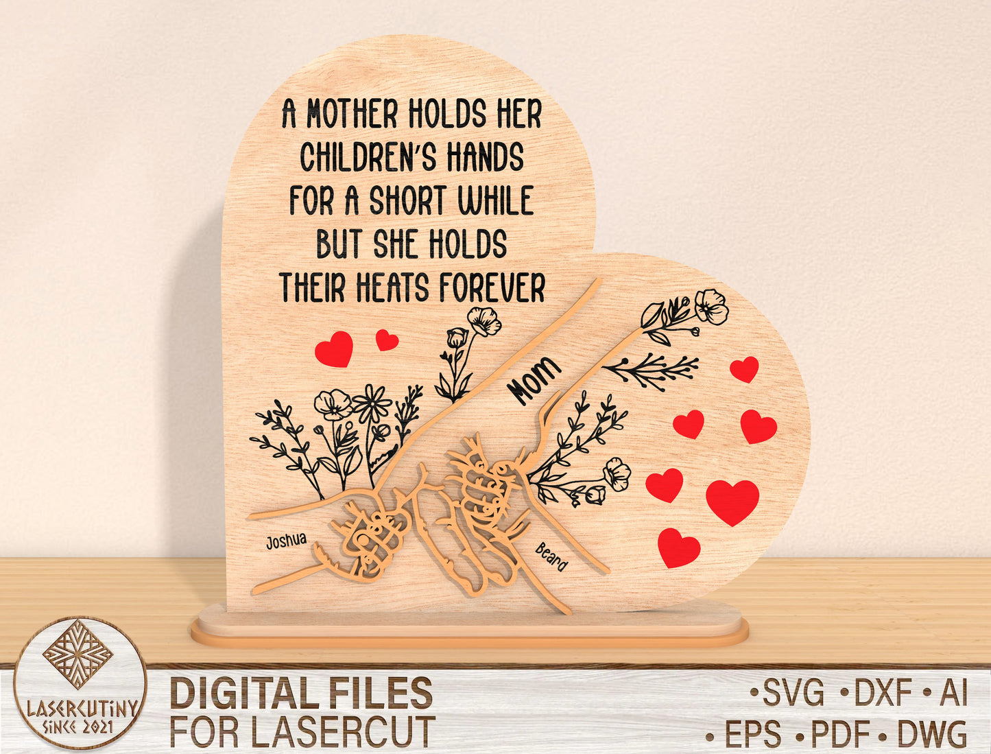 Personalized Mother Flower Sign SVG Kids Name for LightBurn