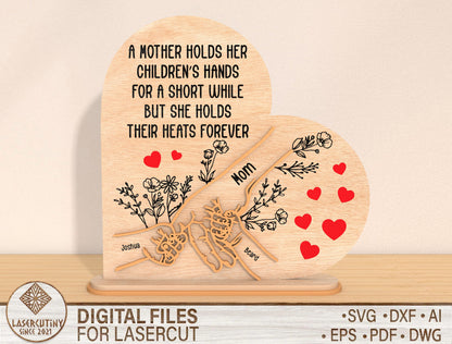 Personalized Mother Flower Sign SVG Kids Name for LightBurn