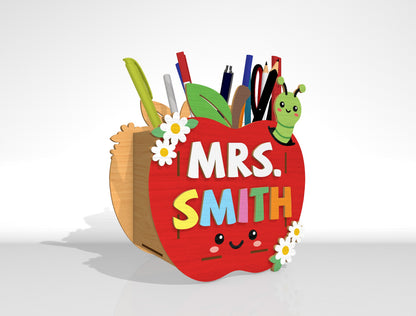 Personalized Teacher Pencil Holder SVG Bundle Laser Cut File File for Glowforge, LightBurn