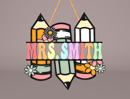 Personalized Pastel Pencil Classroom Door Sign Laser Cut File for Glowforge and xTool
