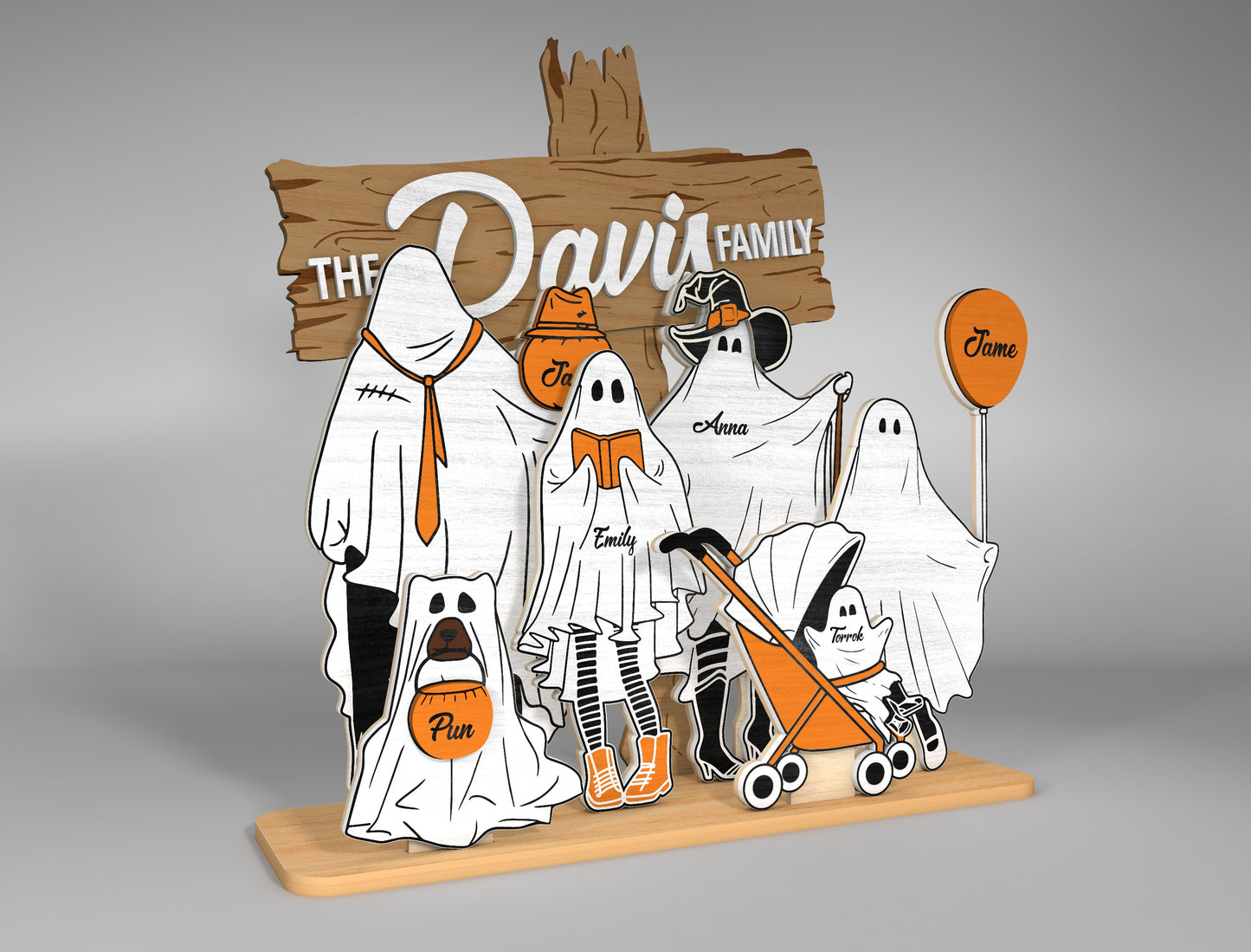 Personalized Halloween Ghost Family Sign SVG Decor for LightBurn xTool