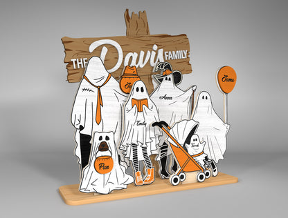 Personalized Halloween Ghost Family Sign SVG Decor for LightBurn xTool
