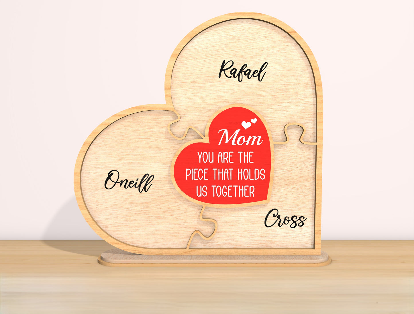 Mom Heart Name Sign SVG Bundle Personalized Family for LightBurn