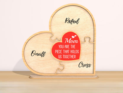 Mom Heart Name Sign SVG Bundle Personalized Family for LightBurn