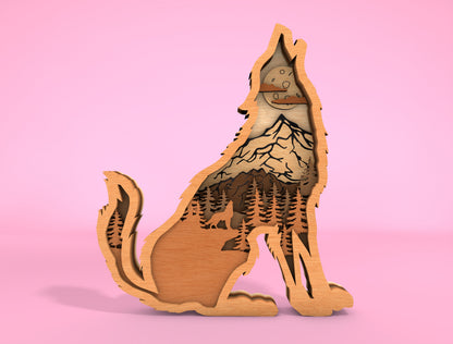 Multilayer Wolf Forest SVG Laser Cut File for Glowforge and xTool