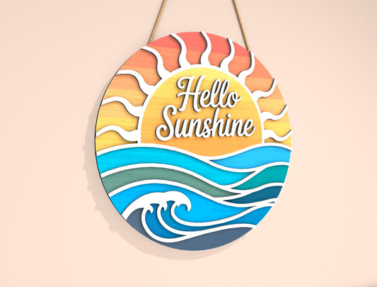 “Hello Sunshine” Beach Door Sign SVG for Glowforge and LightBurn