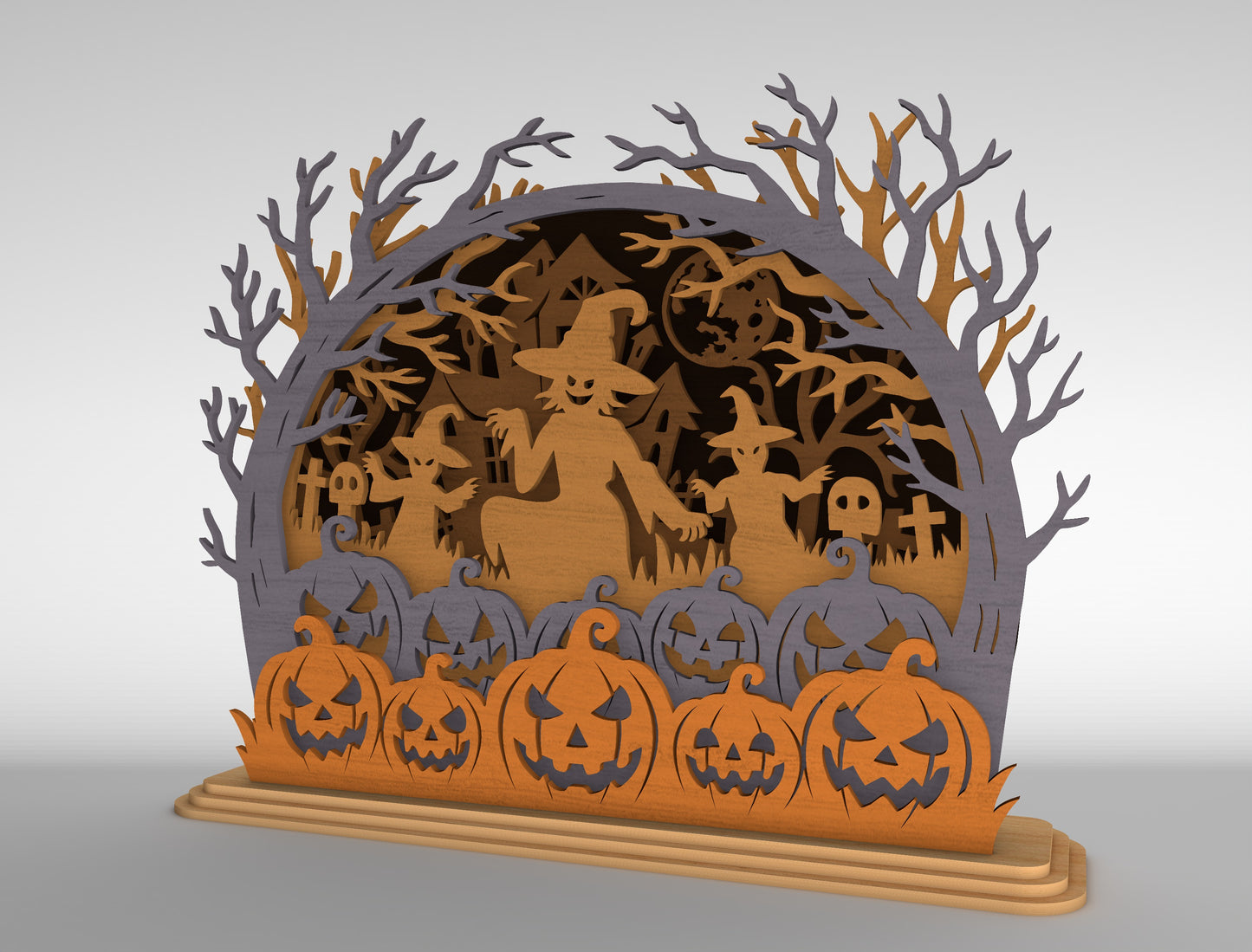 Halloween Witch Pumpkin Multilayer SVG Spooky Laser Cut Scene for Glowforge