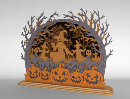 Halloween Witch Pumpkin Multilayer SVG Spooky Laser Cut Scene for Glowforge