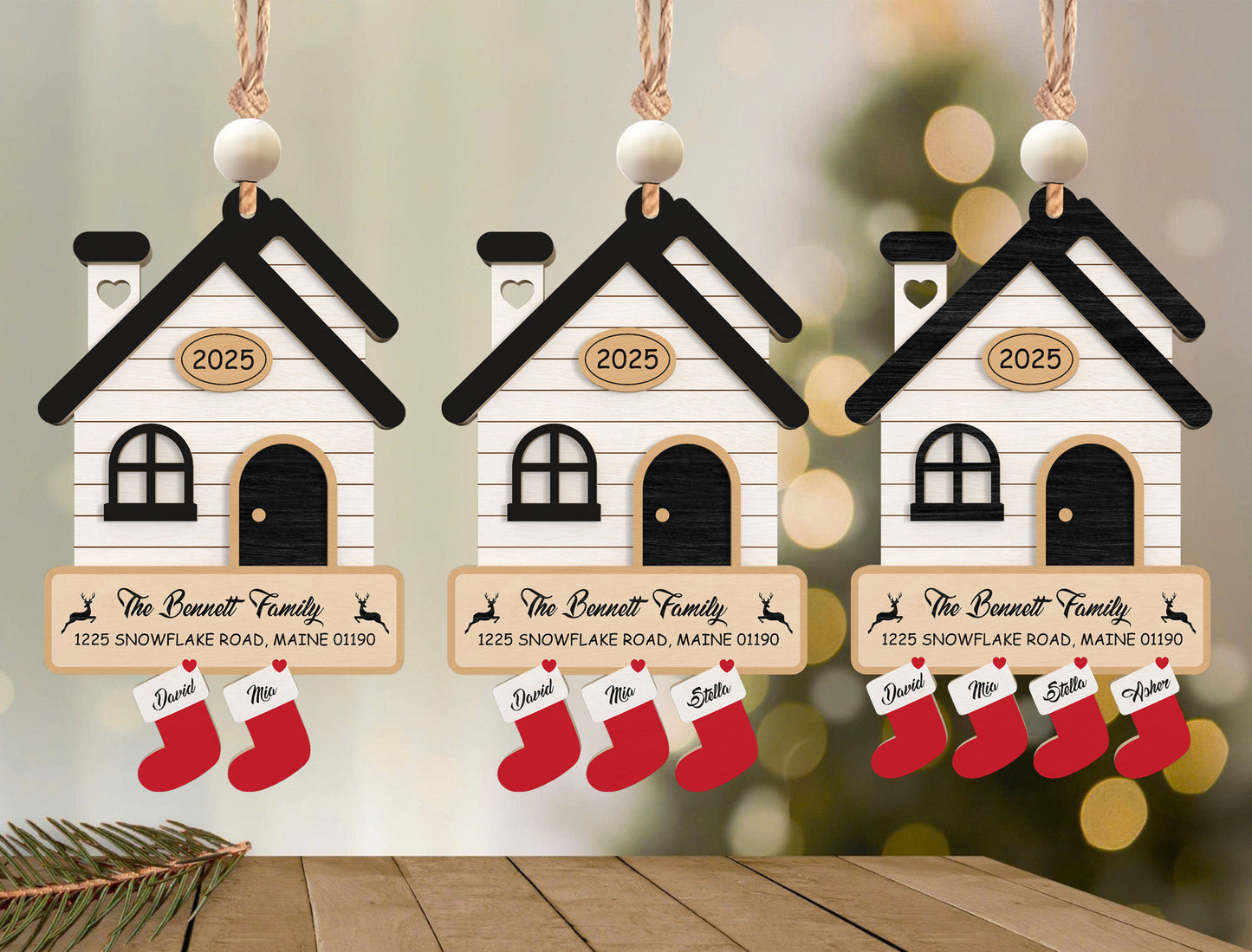 Personalized Christmas Family House Ornament Laser Cut File | Ready to Cut | Glowforge, xTool, LightBurn, etc.