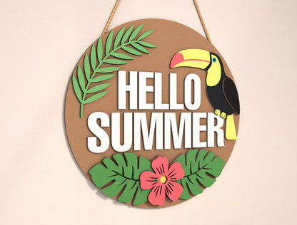 “Hello Summer” Toucan Tropical SVG Door Sign for Glowforge