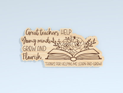 Teacher Floral Book Gift Tag SVG Laser Cut File for Glowforge and xTool