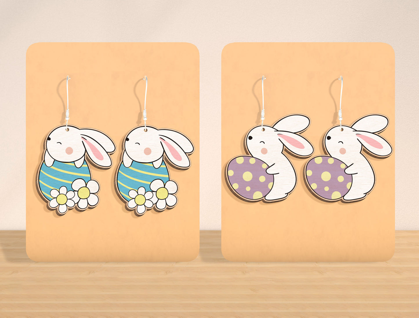 Easter Bunny Earrings SVG Bundle Laser Cut File | 12 Cute Rabbit Designs | Spring Wooden Earrings | Glowforge, xTool, LightBurn, etc.