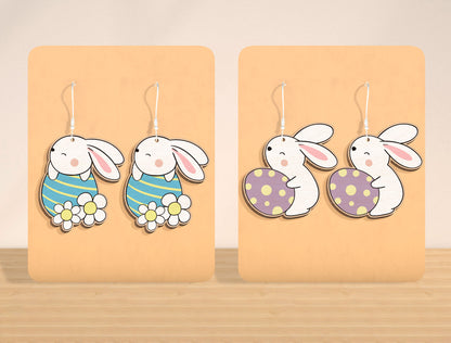 Easter Bunny Earrings SVG Bundle Laser Cut File | 12 Cute Rabbit Designs | Spring Wooden Earrings | Glowforge, xTool, LightBurn, etc.