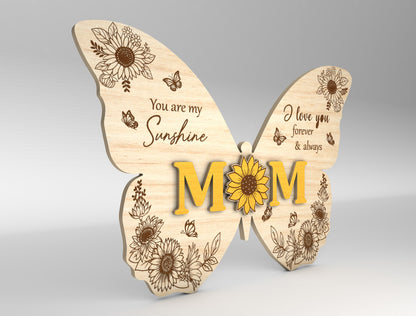 Mom Butterfly Sunflower Sign SVG Mother's Day for LightBurn