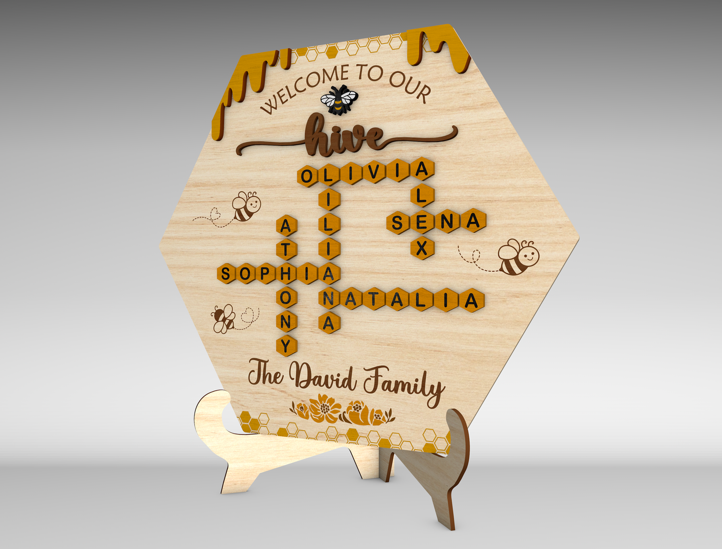 Personalized Bee Family Hive Sign SVG for LightBurn and xTool