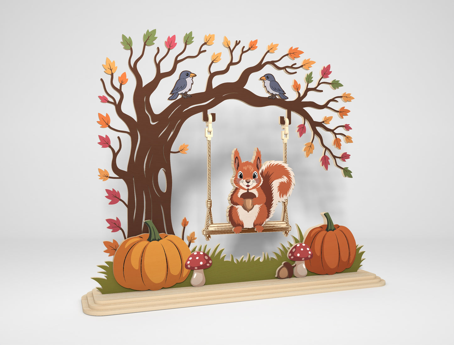 Squirrel on Swing Fall Scene SVG for Glowforge xTool LightBurn