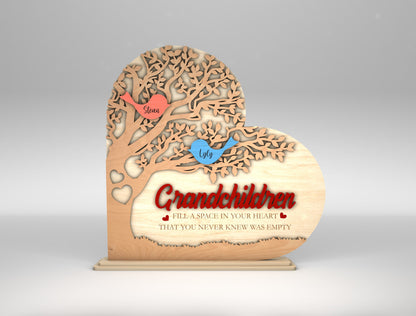 Personalized Grandchildren Tree Bird Heart Sign SVG for LightBurn